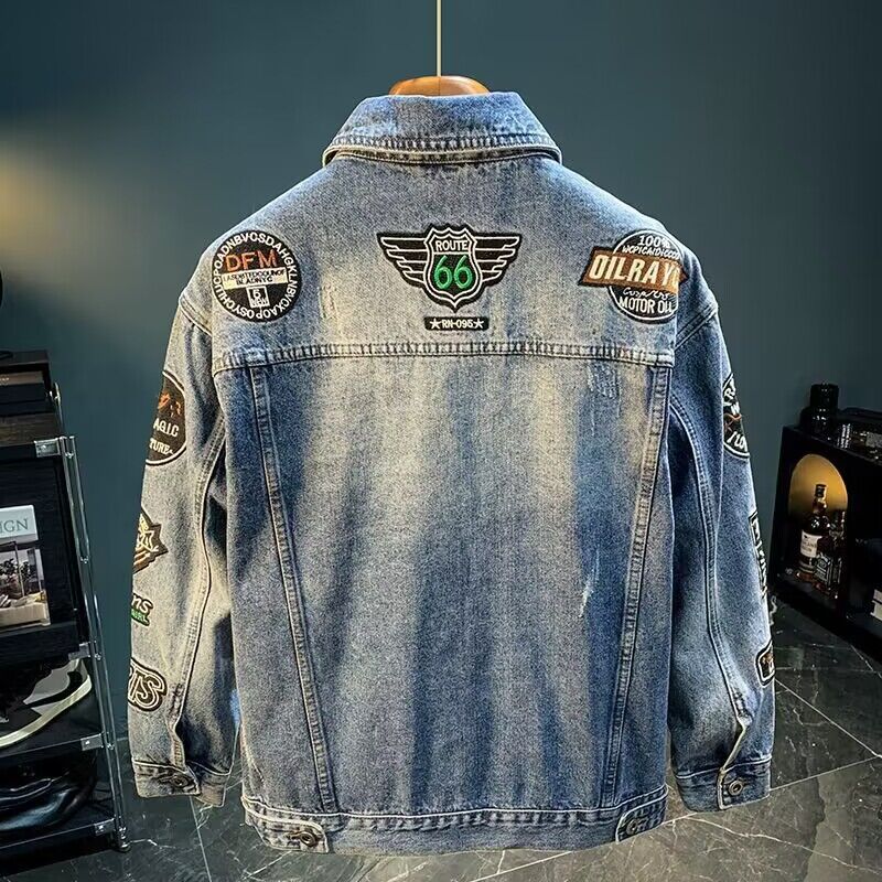 Men High Street Embroidery Pat - Street Fashion Jacket Men ulasan dan harga