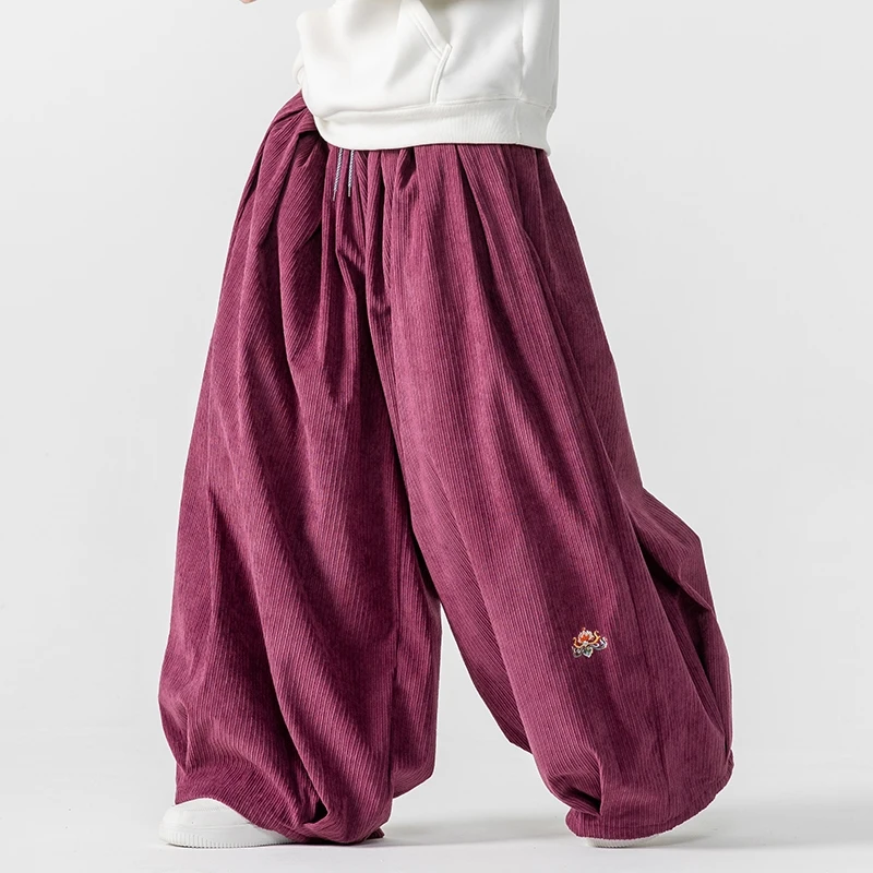 Men Corduroy Wide Leg Pants Me - Street Fashion Japan ulasan dan harga