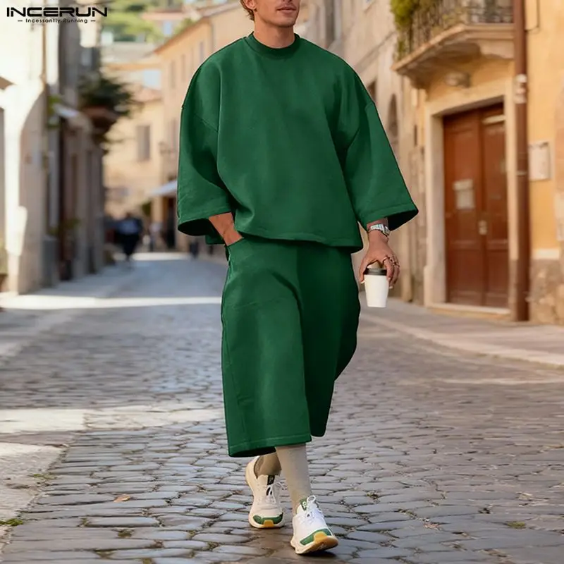 INCERUN Men Sets Solid Color B - Street Fashion Baggy ulasan dan harga