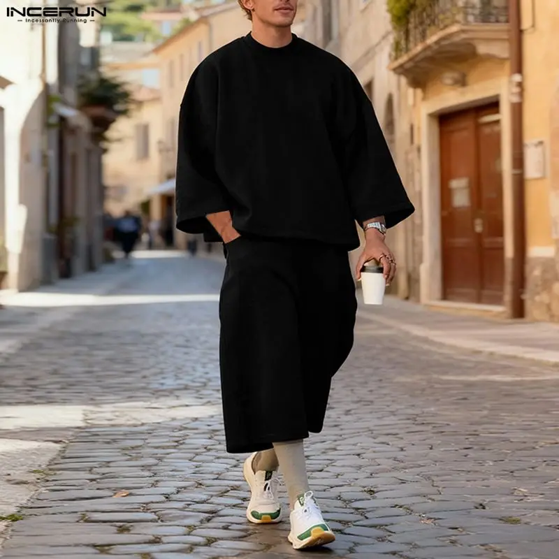 INCERUN Men Sets Solid Color B - Street Fashion Baggy ulasan dan harga