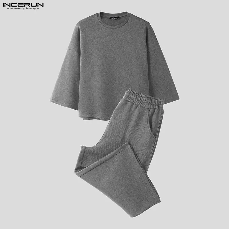 INCERUN Men Sets Solid Color B - Street Fashion Baggy ulasan dan harga