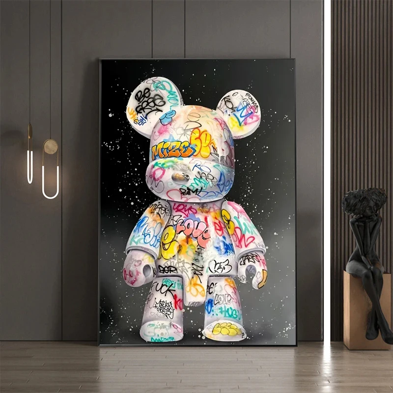 Cartoon Graffiti Bear Canvas P - Street Fashion Poster ulasan dan harga