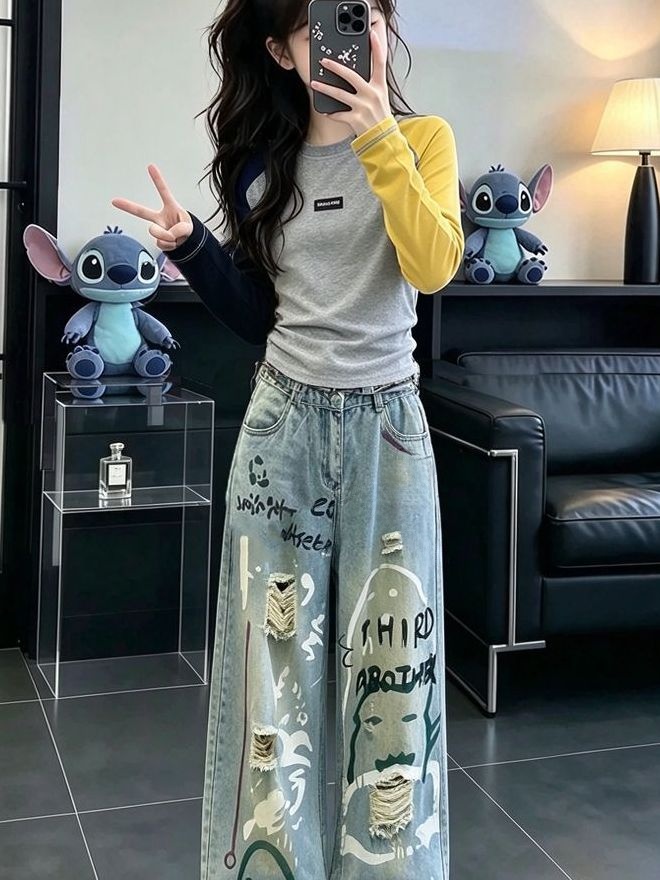 Girls Casual Long Sleeve Denim - Street Fashion Outfit Girl ulasan dan harga