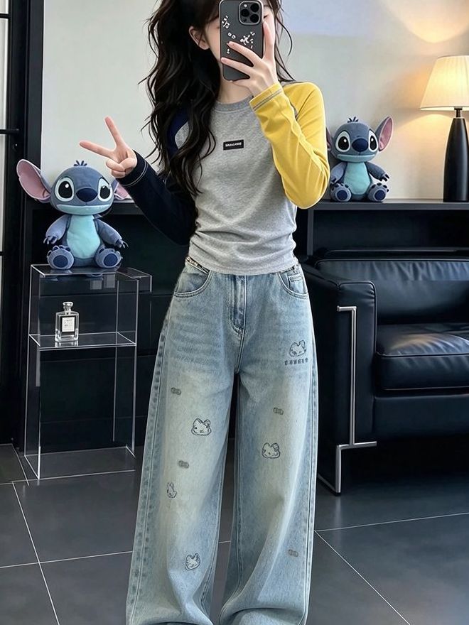 Girls Casual Long Sleeve Denim - Street Fashion Outfit Girl ulasan dan harga