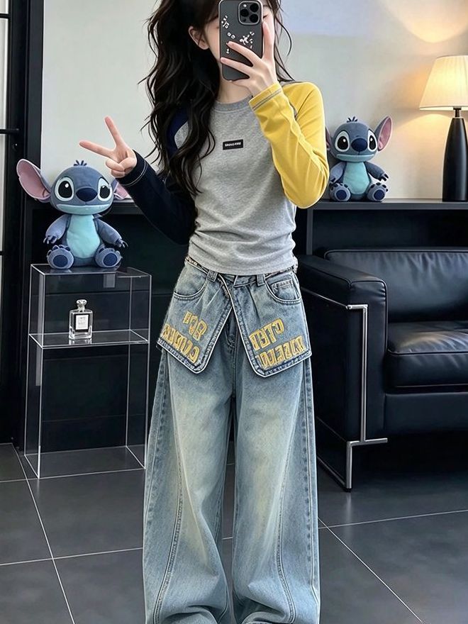 Girls Casual Long Sleeve Denim - Street Fashion Outfit Girl ulasan dan harga