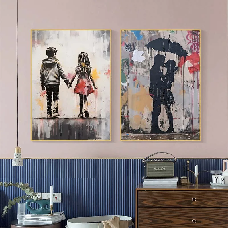 Banksy Graffiti Boy Girl with  - Street Fashion Poster ulasan dan harga