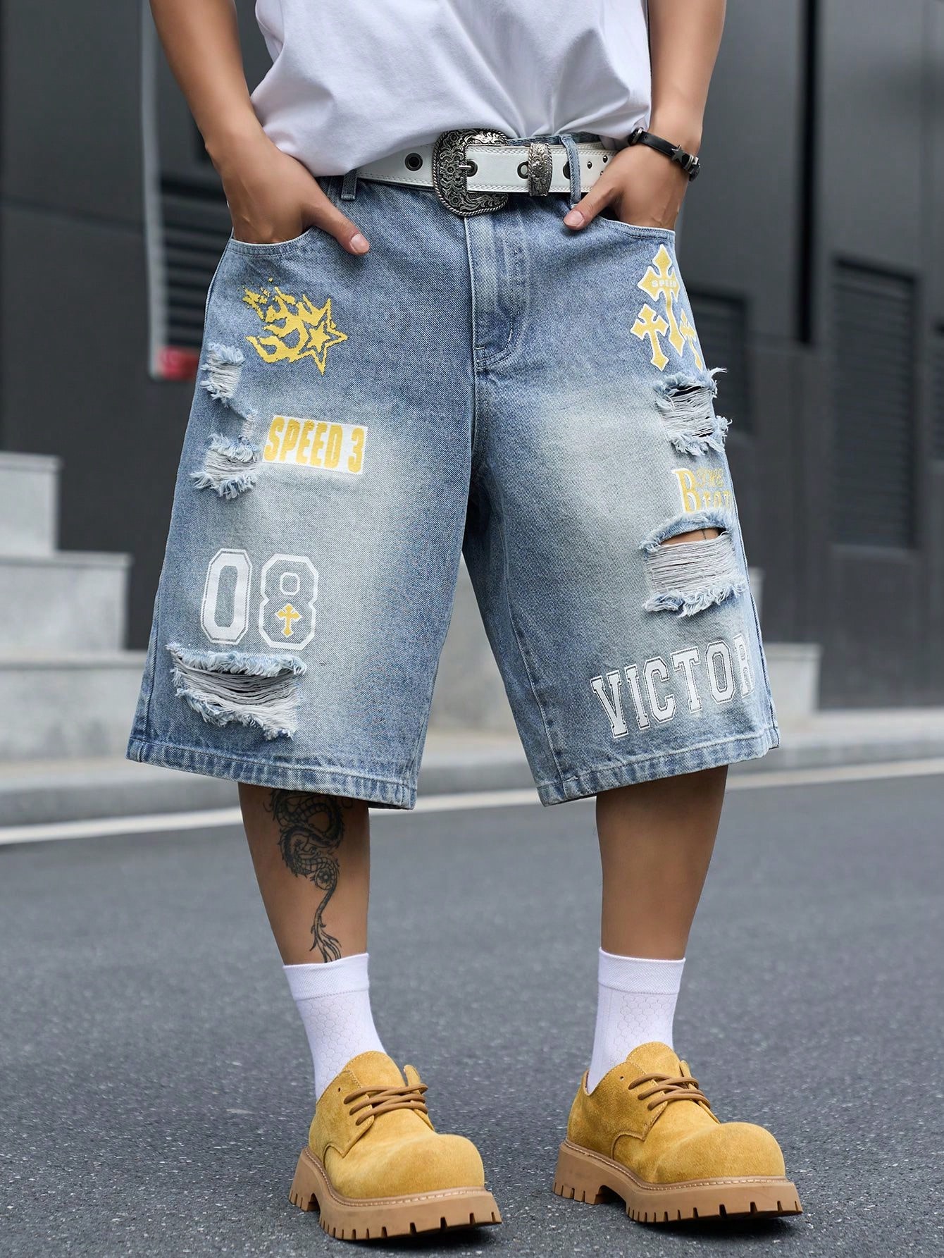 Men's Loose Fit Denim Bermuda  - Street Fashion Baggy ulasan dan harga