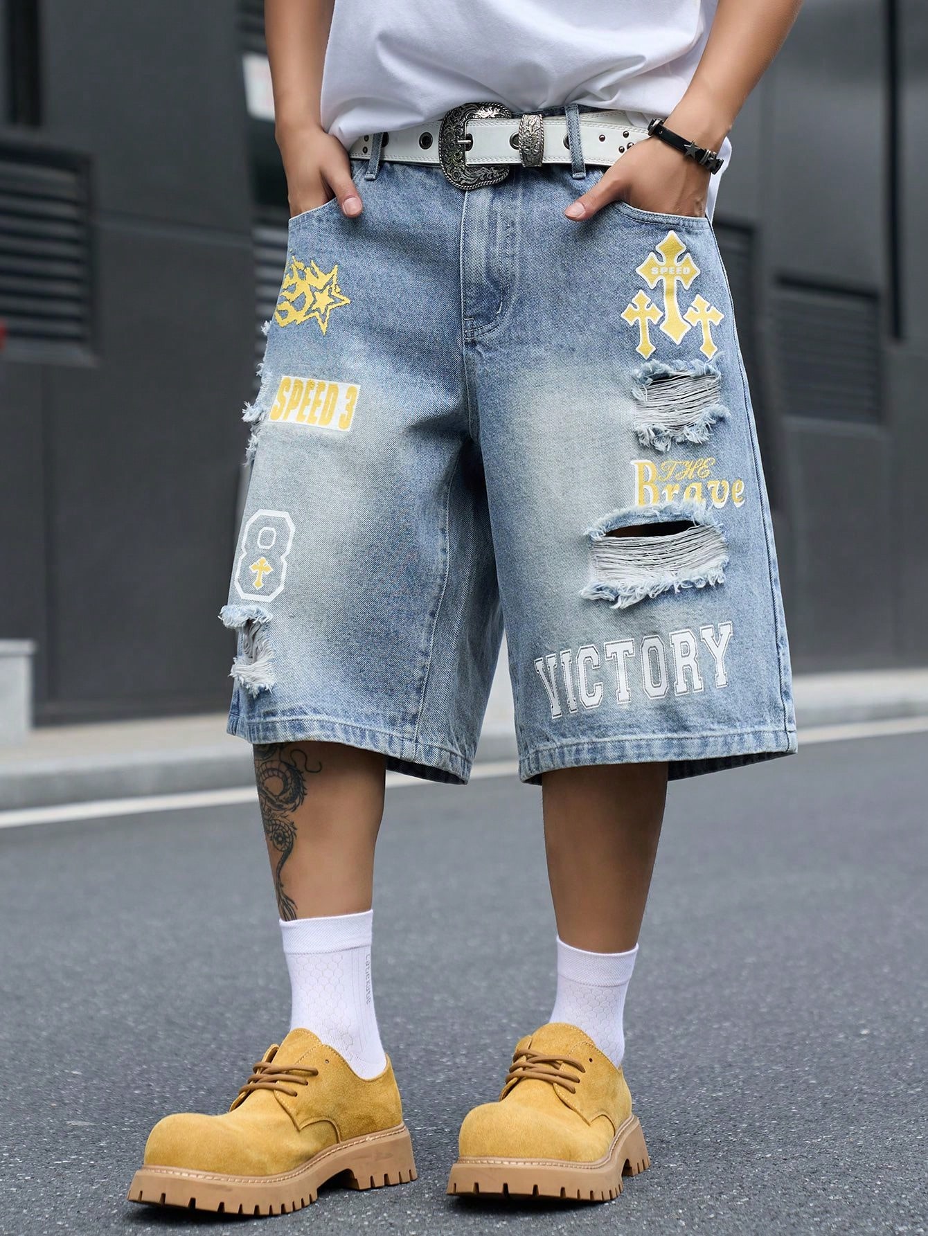 Men's Loose Fit Denim Bermuda  - Street Fashion Baggy ulasan dan harga