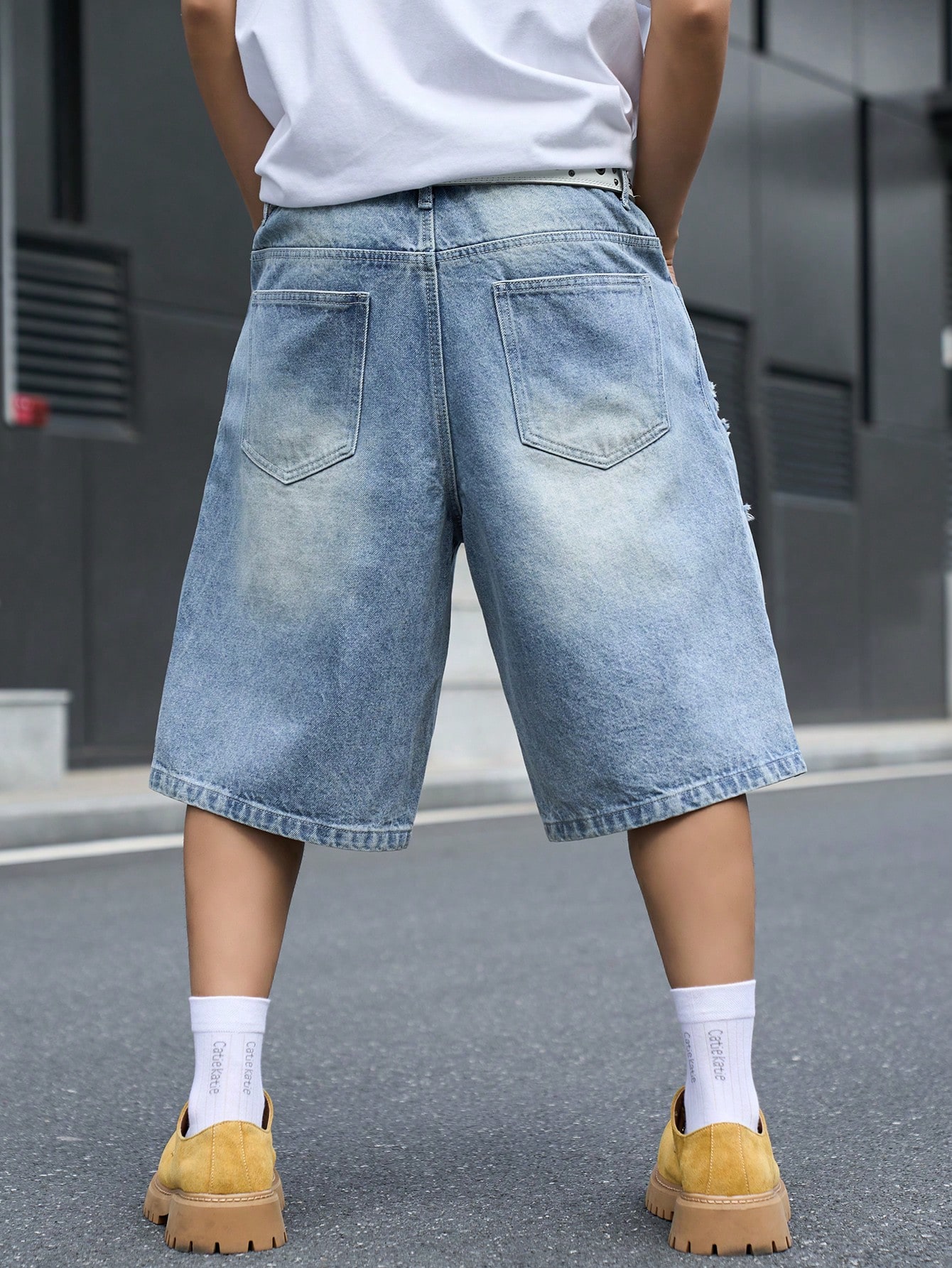 Men's Loose Fit Denim Bermuda  - Street Fashion Baggy ulasan dan harga
